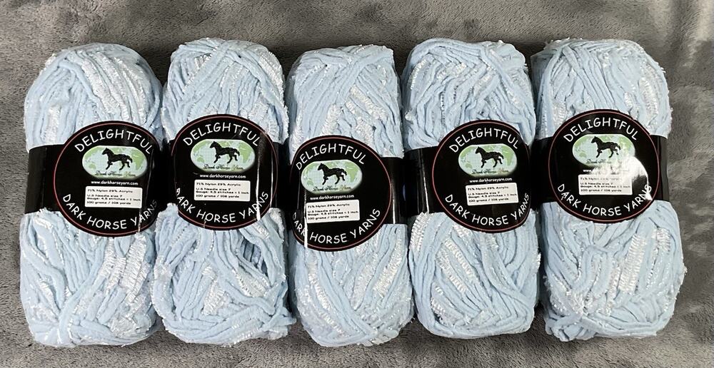 Dark Horse Delightful Chenille Yarn Lot Of 5 Skeins Light Blue Turkey